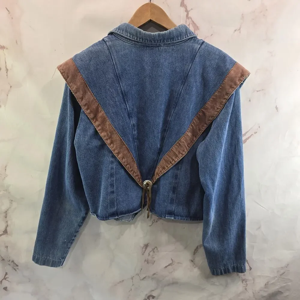 Vintage Southwestern Jacket Womens Large Jean 80s Y2K Concho Suede Leather Boxy - Picture 6 of 12